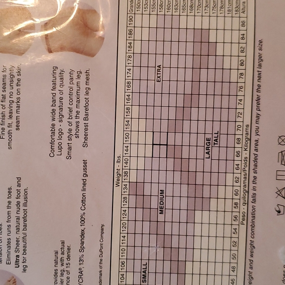 2-LUPO BRAZIL Light Control Panty hose barefoot Toe porcelain & Bare NWT L/T - Picture 7 of 10